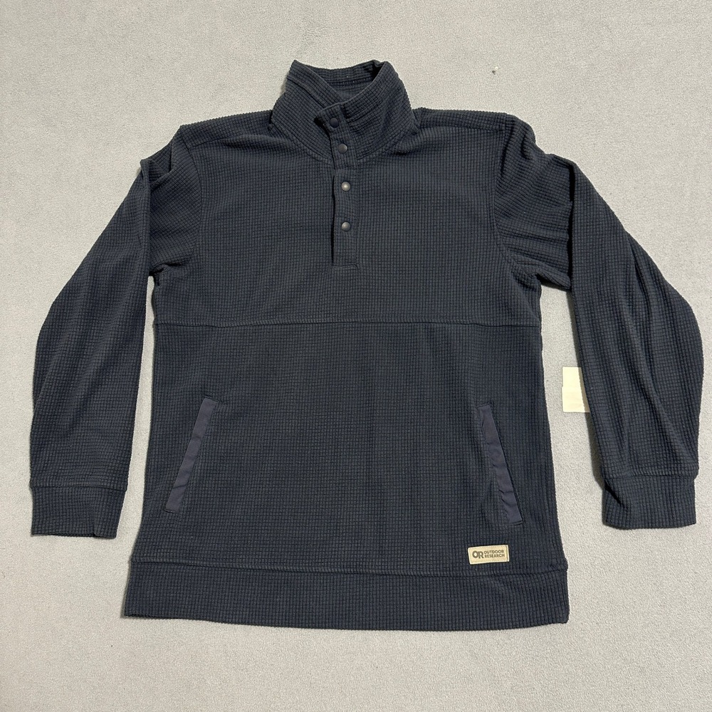 Outdoor Research Trail Mix Snap Pullover Mens Small Navy Blue Grid Fleece Hiking